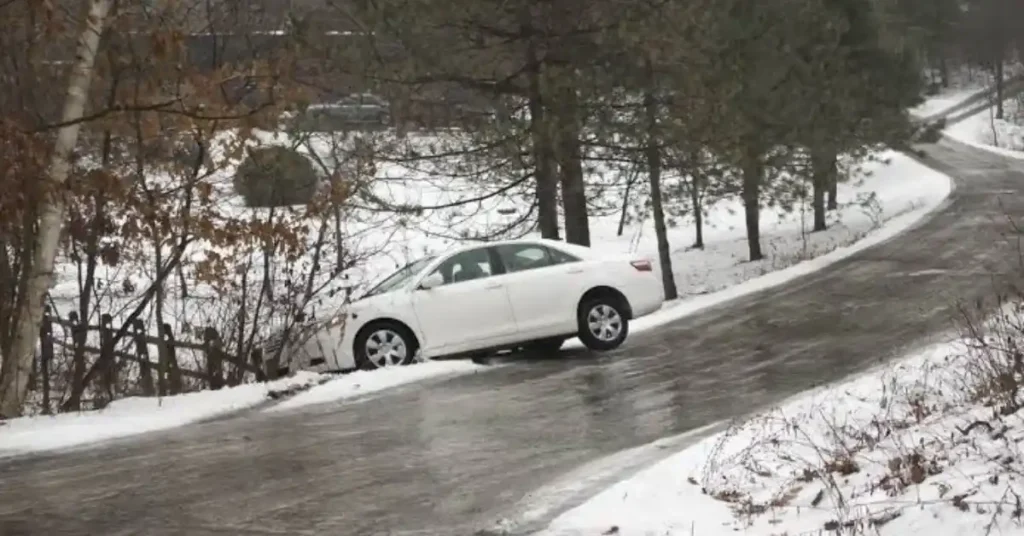 car slid into ditch on black ice