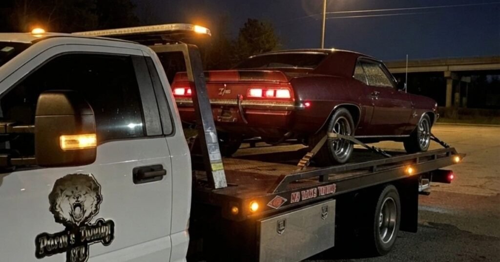 tow truck at night