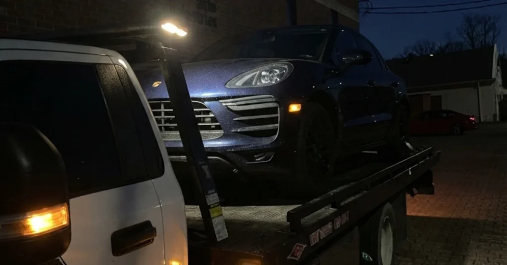 tow truck at night
